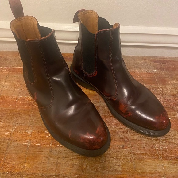 Dr. Martens Shoes - Dr. Martens Brown Leather Chelsea Boots with Red Patina